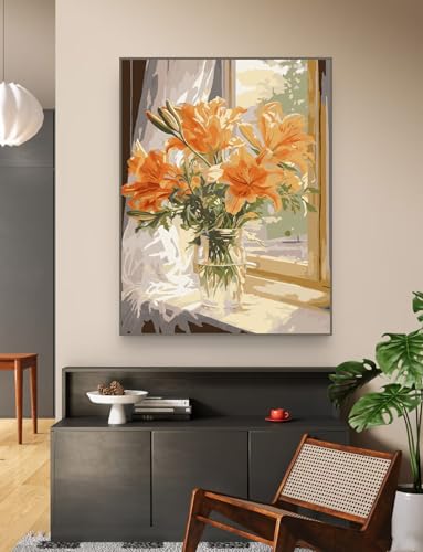 ZRIZQ Paint by Numbers Kit for Adults Beginner,Flower 16x20 | Full set with wooden brushes,rolled canvas,rich paints.Calming activity.Beginner friendly.Just open and paint. - color: 16"X20"Rolled Canvas-Flowers 10