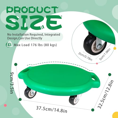 Kids Sitting Scooter Board with Universal Wheels Swivel Casters Round Plastic Floor Surfer Sports Scooters with Rollers Autism Kids Sensory Scooter Board for Gym Class Physical Education Home Use - color: green