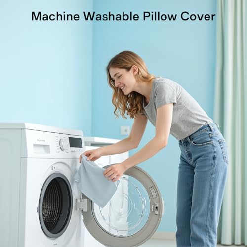 Neck Roll Pillow - Cooling Cover Round Neck Pillow for Sleeping - Memory Foam Cervical Support Pillow - Ergonomic Cylinder Pillows for Neck, Leg, Back, Yoga, Relaxing (Blue Grey)