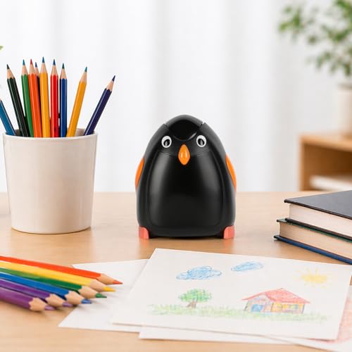 Penguin Battery Operated Pencil Sharpener, Cordless, Portable, Animal-Inspired Desktop Stationery for Office and Home Studio