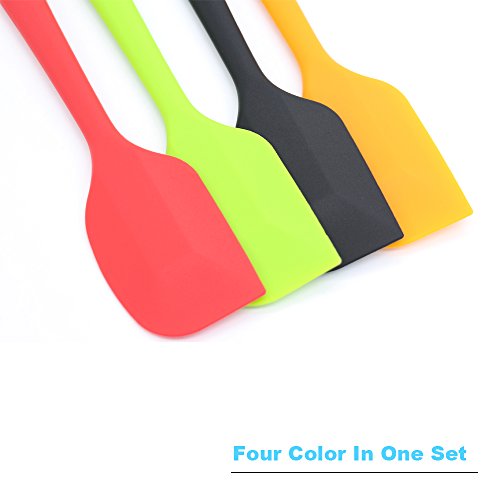 4-Piece Silicone Spatula Set with Stainless Steel Core, Multicolor | Heat-resistant Rubber Spatulas for Nonstick Cookware, Mixing, Scraping and Baking, BPA-free Silicone, Dishwasher Safe - color: Red/Green/Black/Orange, size: Large