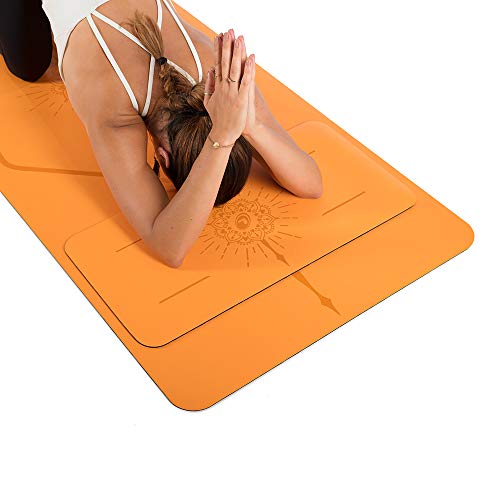 Liforme Yoga Pad - Revolutionary Alignment System, Advanced Non-Slip Grip | Eco-friendly, Non-Toxic, Sweat-Resistant, 4.2mm thick pad for knee, elbow and hand support during Yoga, Free Yoga Bag - color: Orange