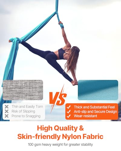 VEVOR Aerial Silk & Yoga Swing, Aerial Yoga Hammock Kit with 100gsm Nylon Fabric, Full Rigging Hardware & Easy Set-up Guide, Antigravity Flying for All Levels Fitness Bodybuilding - color: Blue, size: 5.5 Yards