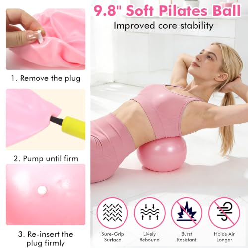 Pilates Equipment Kit for Women, Pink Ring Ball Bands, Home Workouts | 15- or 19-piece pink Pilates kit options with ring, ball, bands and workout accessories for home, travel and daily training. - color: 15PCS