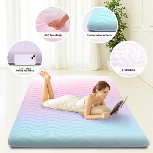 SCHNAUZER HOME Japanese Futon Floor Mattress Twin 3.5" Thick Rainbow - color: Rainbow, size: Twin( 80 x 39 )