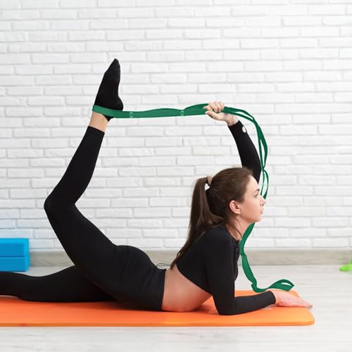 Stretching Strap Yoga Strap Physical Therapy for Home Workout, Exercise, Pilates and Gymnastics, 10 Loops Non-Elastic Stretch Bands with Aesthetic Packaging for Women Men - color: Green