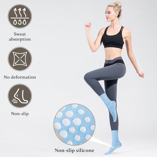 Women's Pilates Grip Socks, Ruffle Non Slip Bow Pattern Yoga Socks | Grippy, Frilly Trim, Embroidery, Crew Length, Soft Cotton, Arch Support, for Barre Ballet Dance Workout Hospital Home Gifts - color: C05-blue(white Bow)*2
