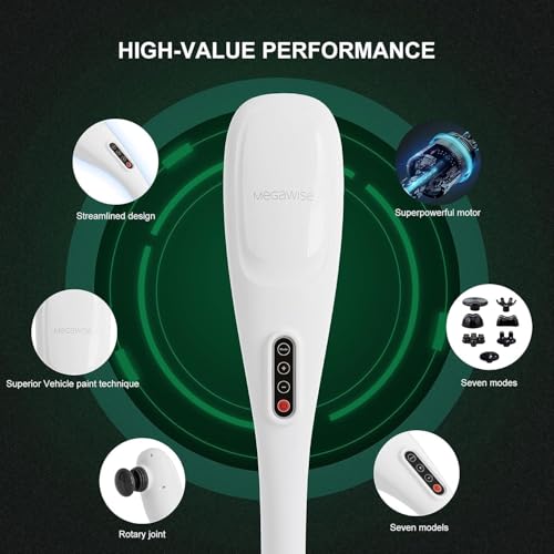 MEGAWISE Cordless Handheld Back Massager w/Rechargeable 3200mAh Battery, 5 Speed and 5 +2 Massage Nodes with Hard, Medium and 2 Soft Silicone Nodes; Massage While Moving Around (Pearl White) - color: Pearl White