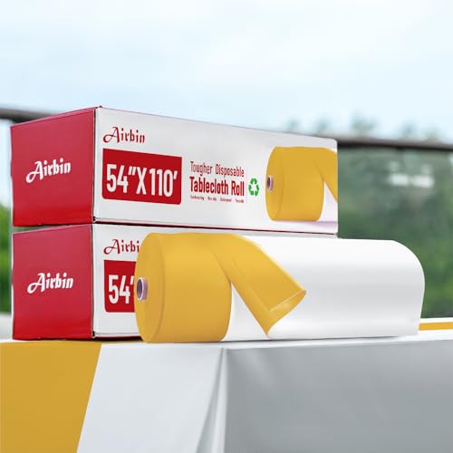 Disposable Tablecloth, 110 Ft X 54 In Plastic Table Cloth Rectangle Table | White Gold Tablecloth Plastic Table Cloth Disposable PEVA Plastic Table Cover with Cutter for Weddings, Parties, Anniversary - color: White and Gold, size: 1320" x 54" (Rectangula