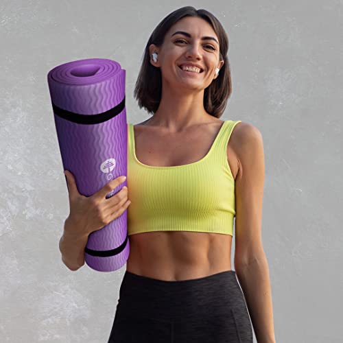 GYMENIST Thick Exercise Yoga Floor Mat Nbr 24 X 71 Inches, Great for Camping Cardio Workout Pilates Gymnastics - color: Purple