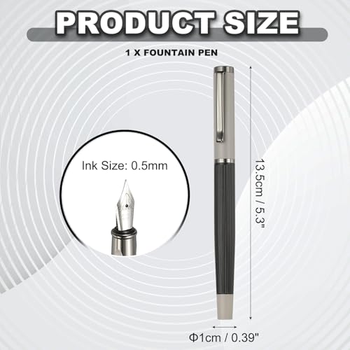 PATIKIL Fountain Pen Medium Nib, Metal Fountain Pen Barrel Handcrafted Pen for Professional Office Journaling Gifts, Gray - color: Gray