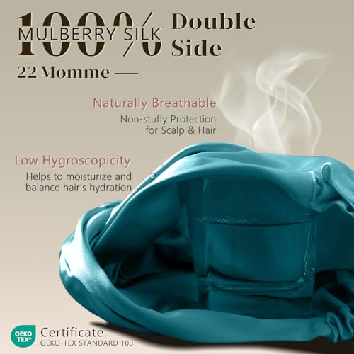 ZIMASILK 22 Momme 100% Mulberry Silk Bonnet for Sleeping Women, Turquoise - color: Turquoise