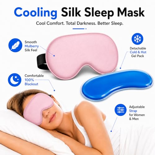 Cooling Sleep Mask with Mulberry Silk Surface & Removable Gel Pack - color: Cooling Pink