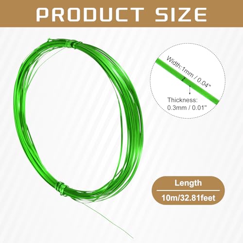 uxcell 1mm Aluminum Craft Flat Wire,33Ft 0.3mm Thickness Bendable Metal Floral Jewelry Beading Armature Wire for Sculpting Armature DIY Jewelry Making, Green - color: Green, size: 33Ft