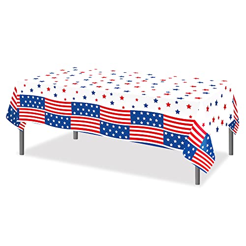1 Pack American Flag 4th of July Party Plastic Tablecloth 54 x 87 Inch Long Rectangular Table Cover for Buffet,Veterans Day Holiday Dinner,Election Day Picnic or Tablecloth for Kitchen Event - color: American Flag 4th of July
