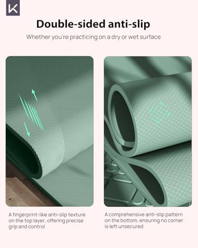 KEEP Extra Wide Yoga Mat, 7mm Thick 72" x 32" Exercise Mat | 7mm thick Extra wide yoga mat with carry strap for home workout, yoga, exercise and Pilates - color: Pale Green