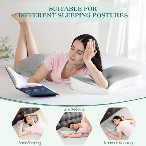 Ergonomic Memory Foam Cervical Pillow for Neck & Shoulder Support | Contour Design, Neck Pain Relief, Breathable Washable Cover, Odorless Orthopedic Pillows for Side Back Stomach Sleepers, Grey - color: Grey, size: Bean