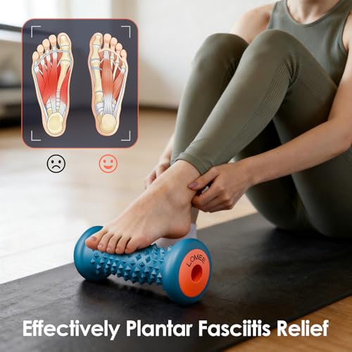 Foot Roller Massager for Plantar Fasciitis, Foot Arch and Heel Pain Relief | Deep Tissue Muscle Massage, Feet Ergonomic & Rounded Top Design - color: Cyan