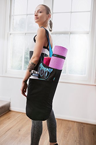 Yoga Mat Bag & Carrier with Pockets for Women - color: Black & Azure Blue