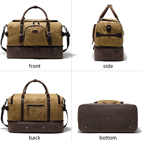 Nerlion Weekender Bag with Shoe Compartment Large Overnight Bag for Men Canvas Genuine Leather Carry on Luggage Bag Travel Duffel Bag(Brown) - color: Brown