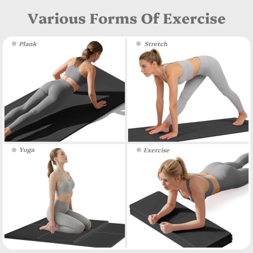 Foldable Yoga Mat Non Slip, Pilates Fitness Mats, 72" x 24" Extra Width & Thick, Anti-Tear Exercise Mat with Carrying Strap and Bag, Workout Mats for Stretching,Yoga Studio,Gym or Home Workouts - color: Black, size: 0.24"