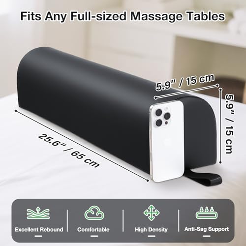 3/4 Round Massage Table Bolster Pillow with Strap Handle, 26 x 6 x 6 In | PU Leather Massage Bolster for Under Legs, Cozy Positioning Support Pillow for Knee Neck Back Pain Relief - Black - color: 3/4 Round - Black