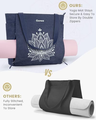 Gonex Yoga Mat Bag with Zipper Mat Carrier Canvas Gym Tote | Durable Canvas, Zipper Closures Prevent Slipping, Quick Access, Bottle Holder, Fits Yoga Blocks, Gym & Travel Use - color: Blue, size: Classic (15.5×5.5×14.5inch)