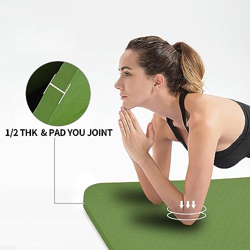 Hatha Yoga Large TPE Yoga Mat 6'x4'x1/2" Extra Thick Non-Slip Exercise Mat - for Yoga Pilates & Home Gym Workouts - color: Green