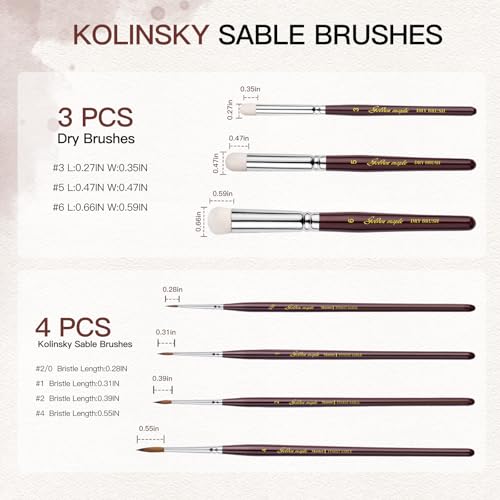 Kolinsky Sable Miniature Brushes Drybrushes for Miniature Set 7 pcs Paint Brushes for Miniature Oil Acrylics Model Paint Brushes #3, 5, 6 - color: Red