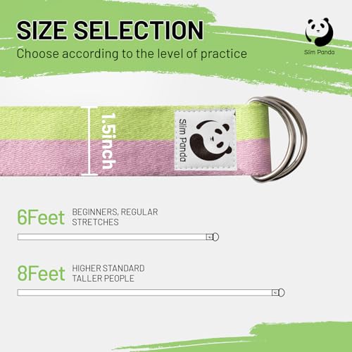 Slim Panda Yoga Strap for Stretching,Cotton Yoga Strap with Adjustable D-Ring Buckle,Non-Elastic Yoga Belt for Pilates,Gym Workouts,Physical Therapy,Improve Flexibility - color: Cymbidium, size: 8 Feet