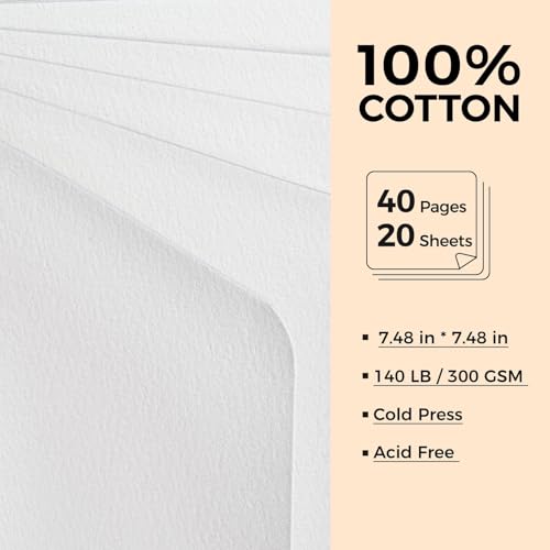 Watercolor Journal - 100% Cotton Cold Press Paper | 20 Sheets 40 Pages | 300GSM (140lb) | PU Leather Cover Watercolor Sketch Books for Artists Painting,Mixed Media7.5 in x 4.7 in - color: Brown, size: 7.5 x 4.7 in