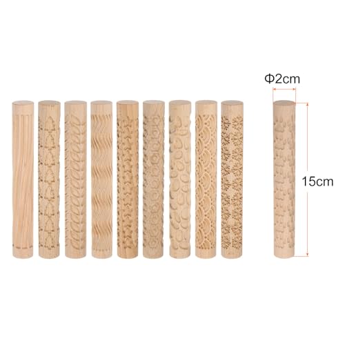 HARFINGTON 10pcs Wood Clay Roller Pattern Modeling 5.9" Beech Wood for Clay | Hand Rollers, Wooden Pottery Tools, Wood Grain Texture Rollers, Baking Playdough DIY
