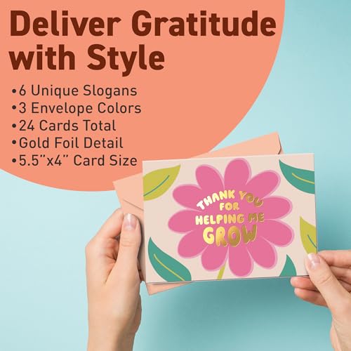 S&O Set of 24 School Teacher Appreciation Cards - 6 Assorted Thank You Notes - Cute Thanks Messages with Envelopes - Kids Grateful Designs for Mentor & Coach - Gratitude for Professors - color: Creative Classroom