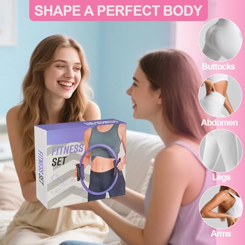 Pilates Ring Equipment Set, Home Pilates Kit for Women with 13’’ Magic Ring with Dual Padded Handles, Small Pilates Ball, 5 Resistance Bands & Complete Fitness Guide, Pilates Essential Accessories - color: 15pcs Pink