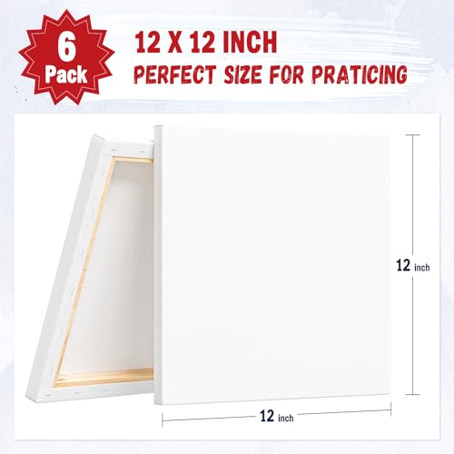 12x12 Canvas for Painting, 6 Pack Primed Stretched Canvases for Art | 12x12 Square Canvas Size – Ideal for abstract art, floral painting, kids’ artwork, and DIY wall décor - size: 12*12-6