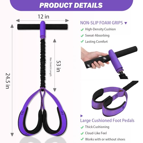 Pedal Resistance Band with Handles, 6-Tubes Natural Rubber Exercise Band - color: Upgraded-Black Purple