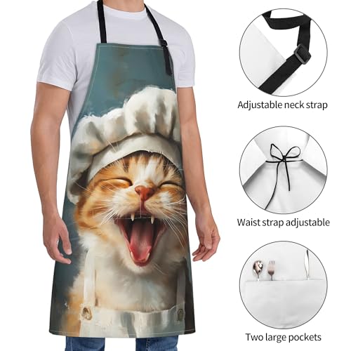 Art Apron with Pocket for Women Men | Kitchen Aprons Chef Apron for Cooking Baking BBQ Painting Gardening - color: Chef Cat