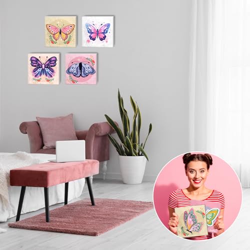 RoundFunny 8 Set Paint by Numbers Drawing Kit for Adults,Elegant Flight | 8x8 in. Mini Simple Painting Canvas Wooden Frame Easel Acrylic Paint Brush Funny Number Drawing Kit for Gift Wall Home Decor - style: Elegant Flight
