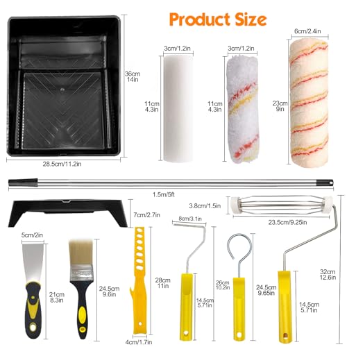 13pcs Paint Roller Set,Paint Rollers & Tray Set with Extension Pole,Includes a Paint Tray,Brush,Large and Mini Rollers & Sleeves,Paint Mixer,Scraper,Washing Rack,for Painting Walls & Ceilings