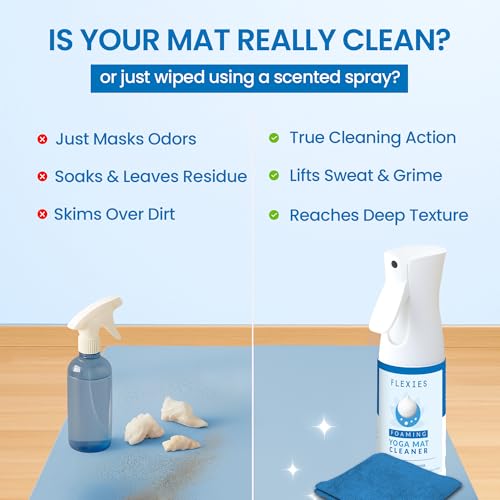 Flexies Foaming Yoga Mat Cleaner Spray Kit, Plant Based Non Toxic Mat Cleaner with Brush and Microfiber Cloth, Yoga Essentials for Women and Men, Pilates Mat Care, Fragrance Free - color: Fragrance Free