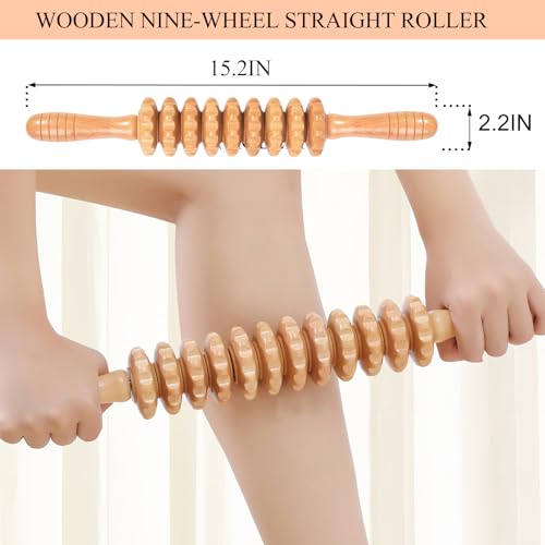 Xokocli Cellulite Massage Tool Wood Therapy Massage Tools Fascia Blaster Cellulite Roller Lymphatic Drainage Massager Deep Tissue Massage Stick for Legs Thighs Muscle Relief Recovery(White 9-Wheel) - color: Nude 9-wheel