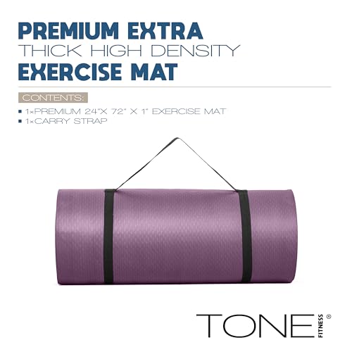 Tone Fitness 1-Inch Thick Yoga Mat | High-Density, Non-slip Exercise Mat with Carrying Strap for Yoga, Pilates, & Home Gym Workouts | Multiple Options - color: Purple, style: Diamond