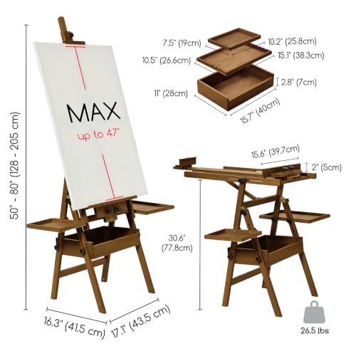 MEEDEN Painting Easel with Storage and Tray: H-Frame Beech Wood Art Easel | Easel Stand for Adults, Artists, Students, Beginners - Adjustable 50"-80" H, Holds Canvas Up to 47 Inches - color: Walnut