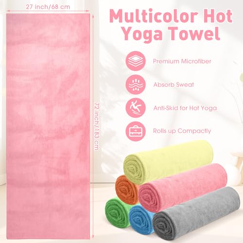 Breling 6 Pcs Hot Yoga Towels Bulk Non Slip Microfiber Anti Slip Absorbent Multicolor Wicking Pilates Yoga Mat Towel for Women Men Pilates, 27" x 72" (Multicolor) - color: Multicolor