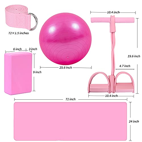Yoga Mat Set for Beginners,Yoga Mat with Carrying Strap,Yoga Blocks 2 Pack with Yoga Strap,Yoga Ball,Ankle Puller,11-Piece Yoga Kits and Sets for Beginners,Yoga Starter Kit for Women Men - color: Pink
