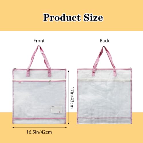 2 Pack 16.5x17 Inch Art Portfolio Bags, Portfolio Folder for Artwork, Posters Storage Case with Zipper and Handle Mesh Folder Organizers for Poster Storage, Scrapbook, Bulletin Boar(Pink) - color: Pink