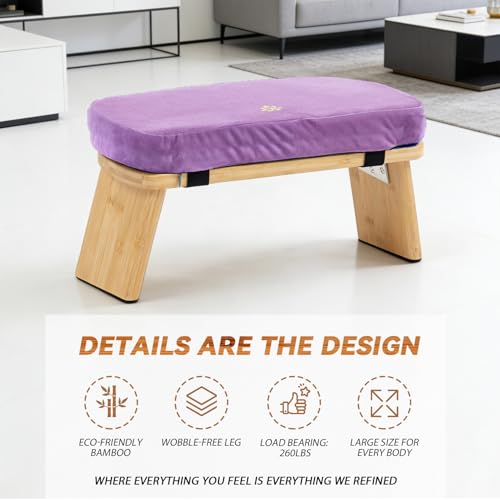 Bamboo Meditation Bench, Foldable Prayer Stool (Purple) | Meditation Kneeling Bench, Seiza Prayer Bench, Prayer Bench with Meditation Cushion, Kneeling Prayer Stool for Home - color: Purple