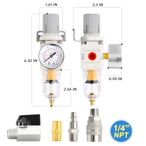 MEANLIN Air Compressor Moisture Filter, AW2000 Air Line Filter, 1/4" NPT Inlet with 150 PSI Gauge and Valve Shut Off Switch for Air Tools and Spray Paint Gun - color: Munual Drain, size: 1/4"NPT