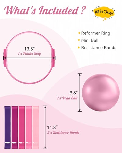 SUBCULTUREPICK Pilates Ring, Silicone Magic Pilates Rings, Lightweight & Durable Flexible Fitness Circle Exercise Equipment for Toning Arms, Thighs,Legs, Core,Yoga & Physical Therapy - color: Pink-Kit