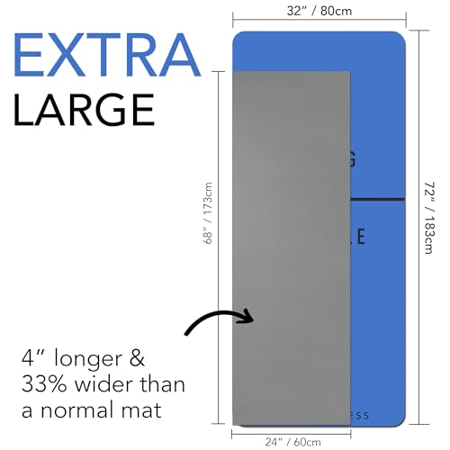 Large Workout Mat - 10mm Extra Thick Exercise Mat & Wide Yoga Mat, 72"x32" - color: Blue - Printed